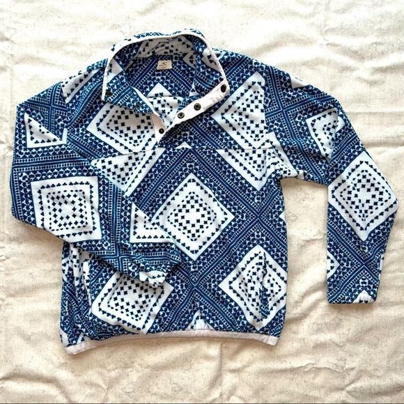 O'NEILL BLUE AND WHITE DIAMOND BATIK 1/4 SNAP FLEECE JACKET - Picture 2 of 6